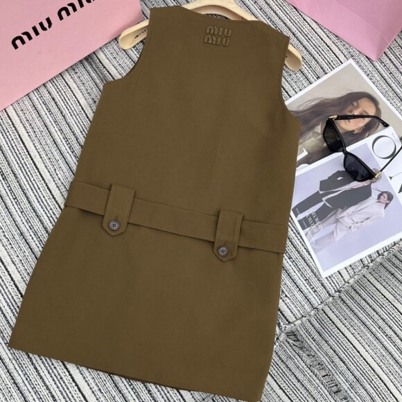 MIU MIU A short, sleeveless, brown gabardine dress - Picture 10 of 10